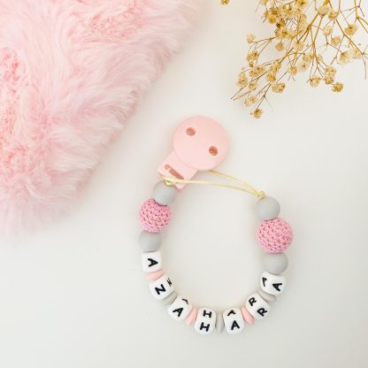Chupetero personalizado pink&grey