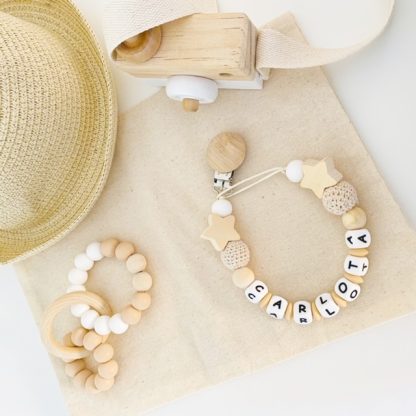 Chupetero personalizado white creme star crochet - Imagen 2