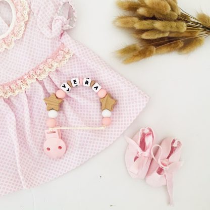 Chupetero personalizado pink star